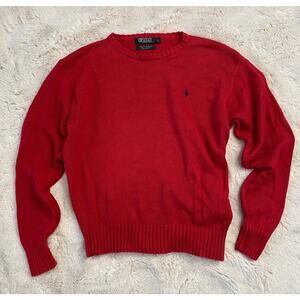Polo Ralph Lauren Vintage Red Knit Crew Neck Pullover Sweater Size Large